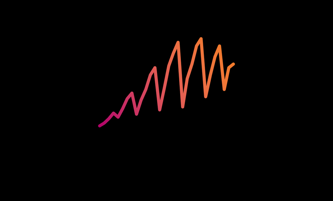 A jagged, slow growth curve in colorful line on black field. Title: Growth collapses without good ops