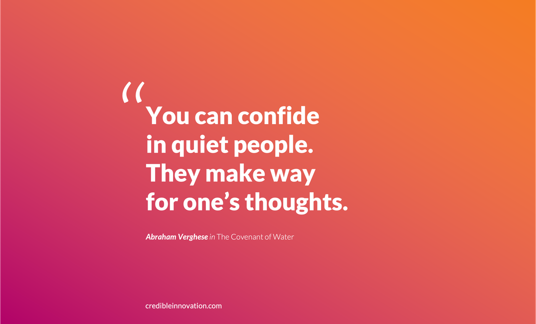 Quote by Abraham Verghese listed below, in white text over colorful background