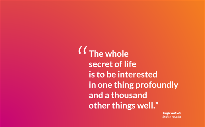 Quote listed below by English novelist Hugh Walpole, in white text over colorful background