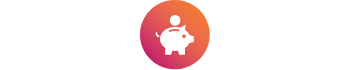 Icon of a piggy bank, in white, over colorful background