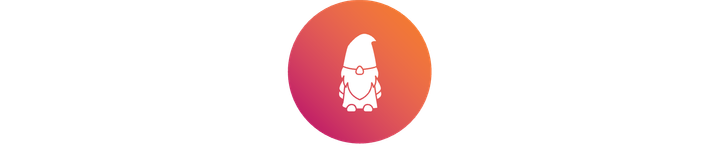 An icon of a gnome, in white over colorful circular background